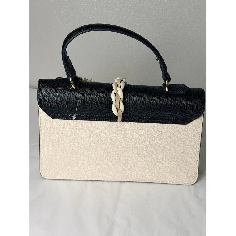 ALDO Tri-Color Satchel Purse Black Beige White - New Without Tags